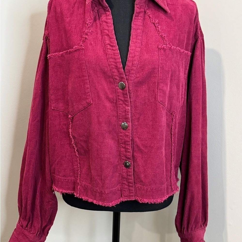 Kori Corduroy Jacket Medium Boho Western Cropped Frayed Hem‎